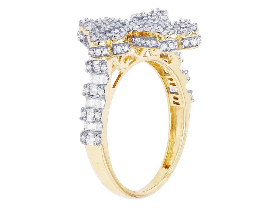 0.875 Ring 10K Baguette Yellow-White Gold Cross CT Diamond