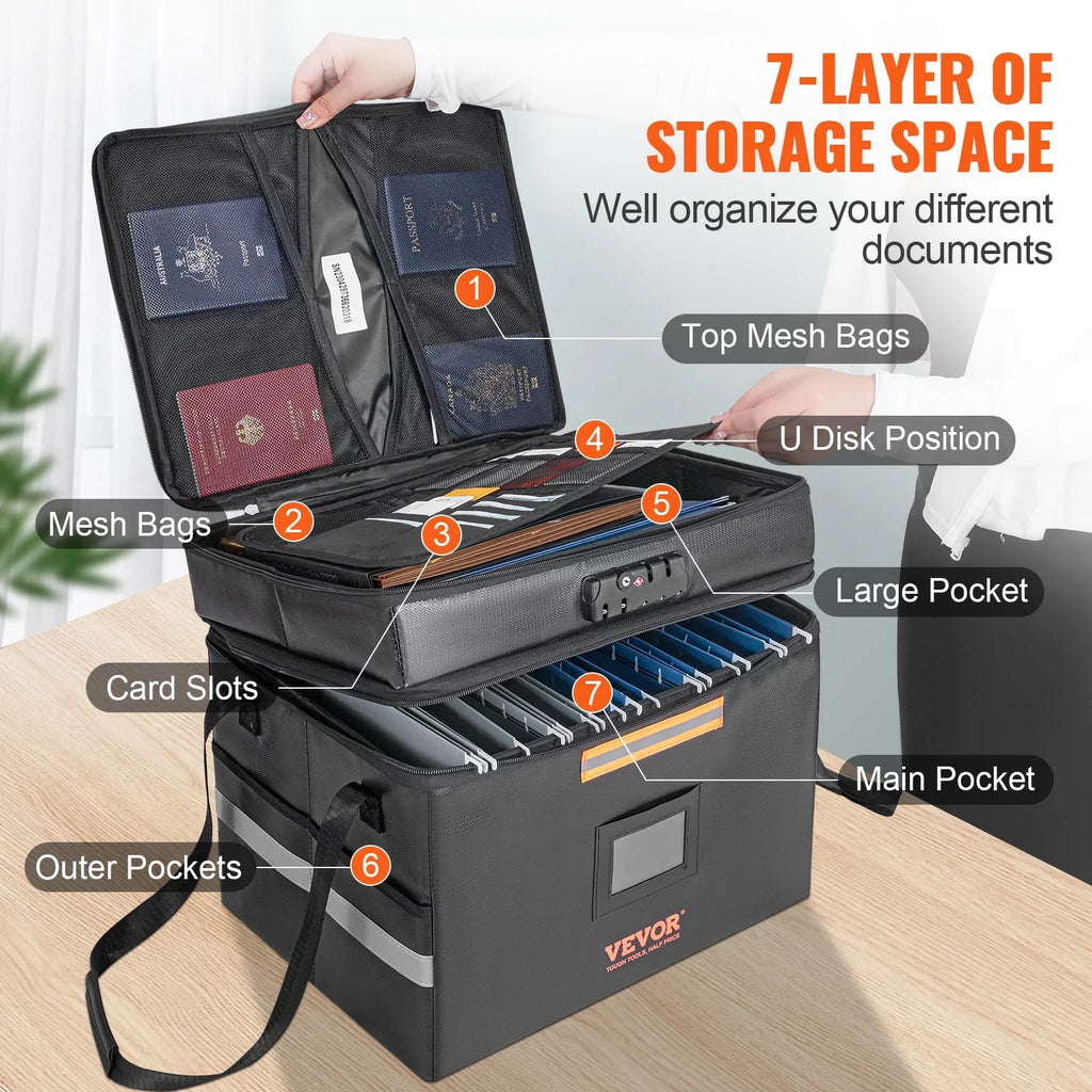 File Handle Lock Bag Fireproof Box 2000℉ Fireproof Box Portable 2 Document BENTISM Document Document Waterproof Layer with & File Organizer with