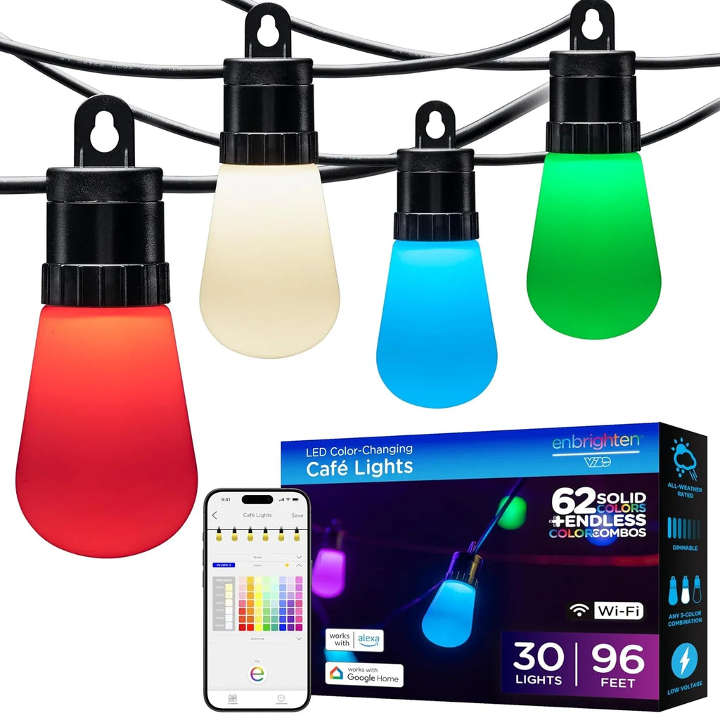 String 96 Lights, Customizable, 79617 Dimmable Wi-Fi Outdoor RGB Lights, Changing App Lightweight 30 Smart Lights, Control, MINGFENG Color Weatherproof, String Patio ft, LED