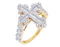 0.875 Ring 10K Baguette Yellow-White Gold Cross CT Diamond