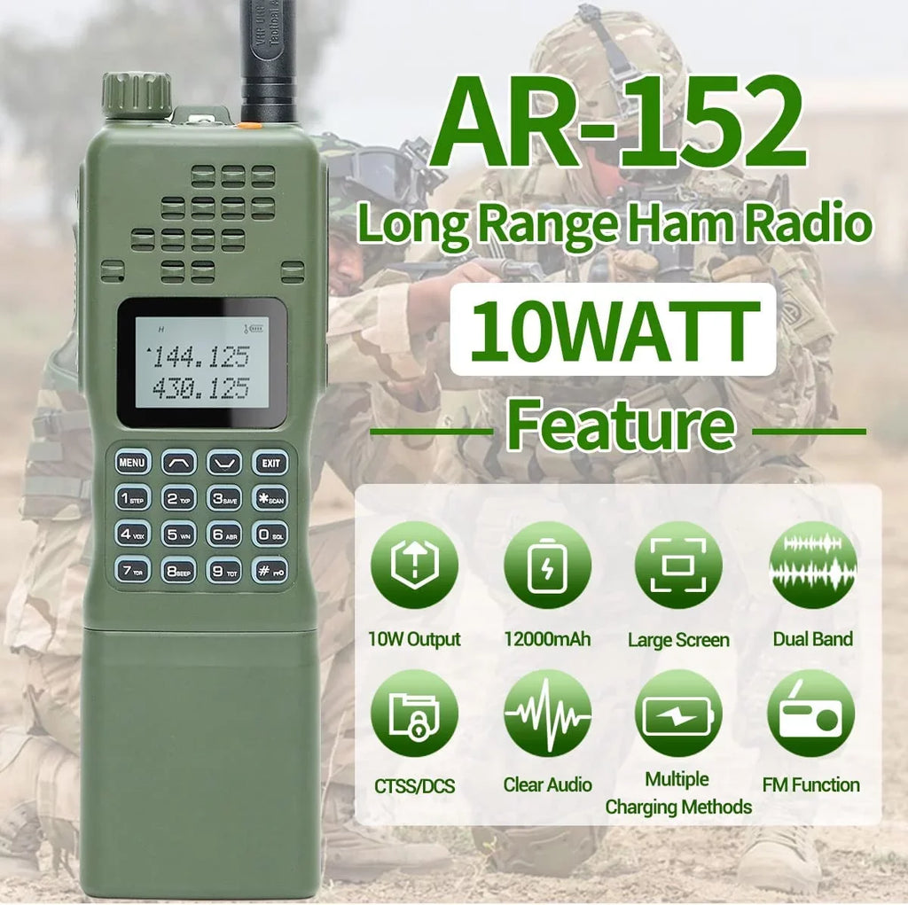 Talkie Battery Walkie AR-152 Programming Ham Radio Way 12000mAh Radio Long Powerful Extra Cable with Portable Two Tactical Range ABBREE Full 10W Kits