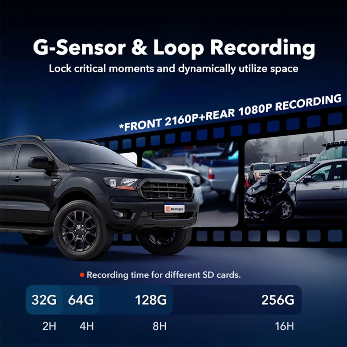 LCD 2160P Cars, Max Wi-Fi REDTIGER 3.18" 24H WDR, for Screen, UHD Car Cam 4K Camera Support Parking Monitor, GPS, Dash 256GB G-Sensor, Front,