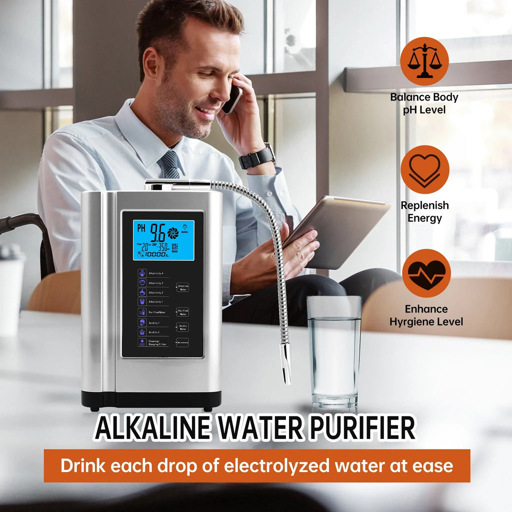 Acid 8000 Ionizer, Water -500mV PH Per to Purifier Alkaline Water Machine,Up Filter,7 Settings,Auto-Cleaning,Intelligent Liters Water Alka 3.5-10.5 ORP, Machine Water Voice(Silver)