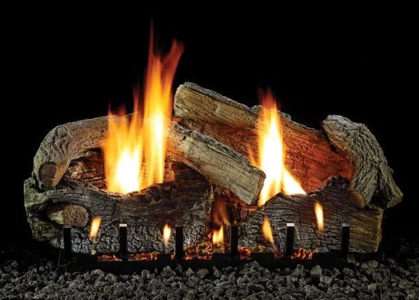 VF/V Oak Burner, NG Logset 30" Slope Aged Stacked with Glaze