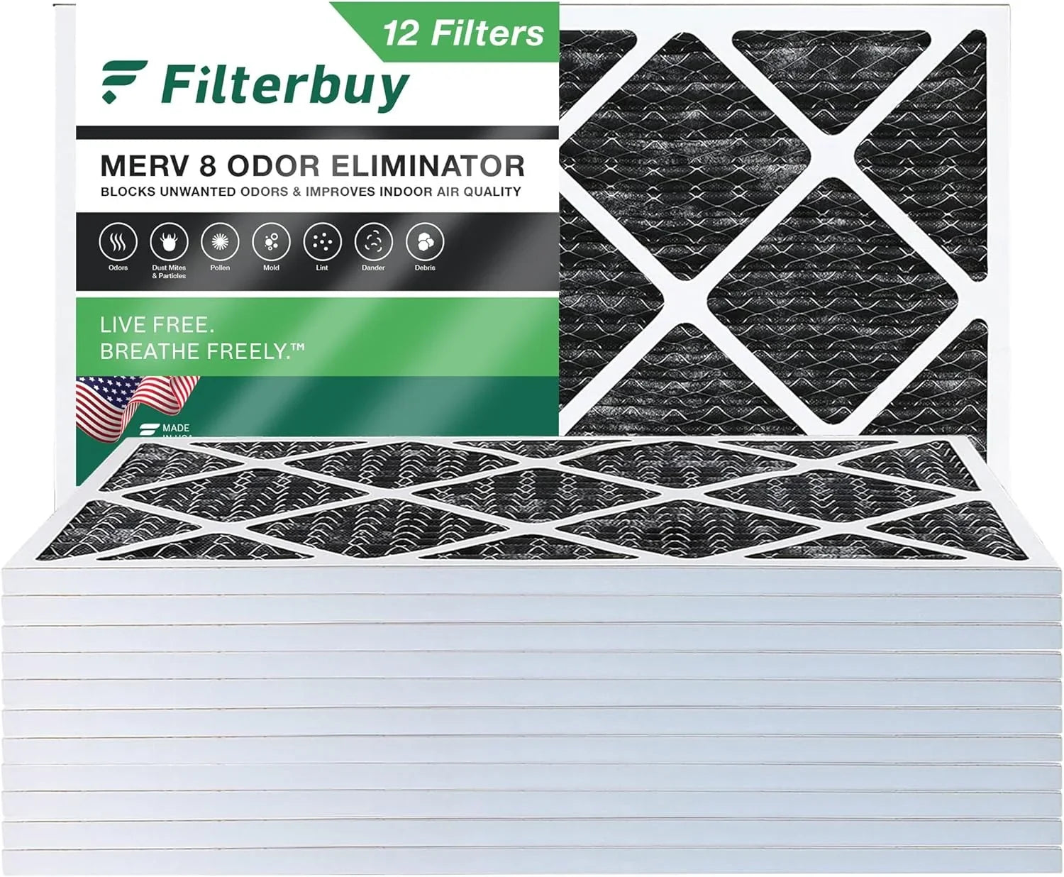 Activated 12x20x1 Odor with (12-Pack) Filters Air Eliminator Carbon HVAC Furnace Filterbuy Pleated MERV 8 AC