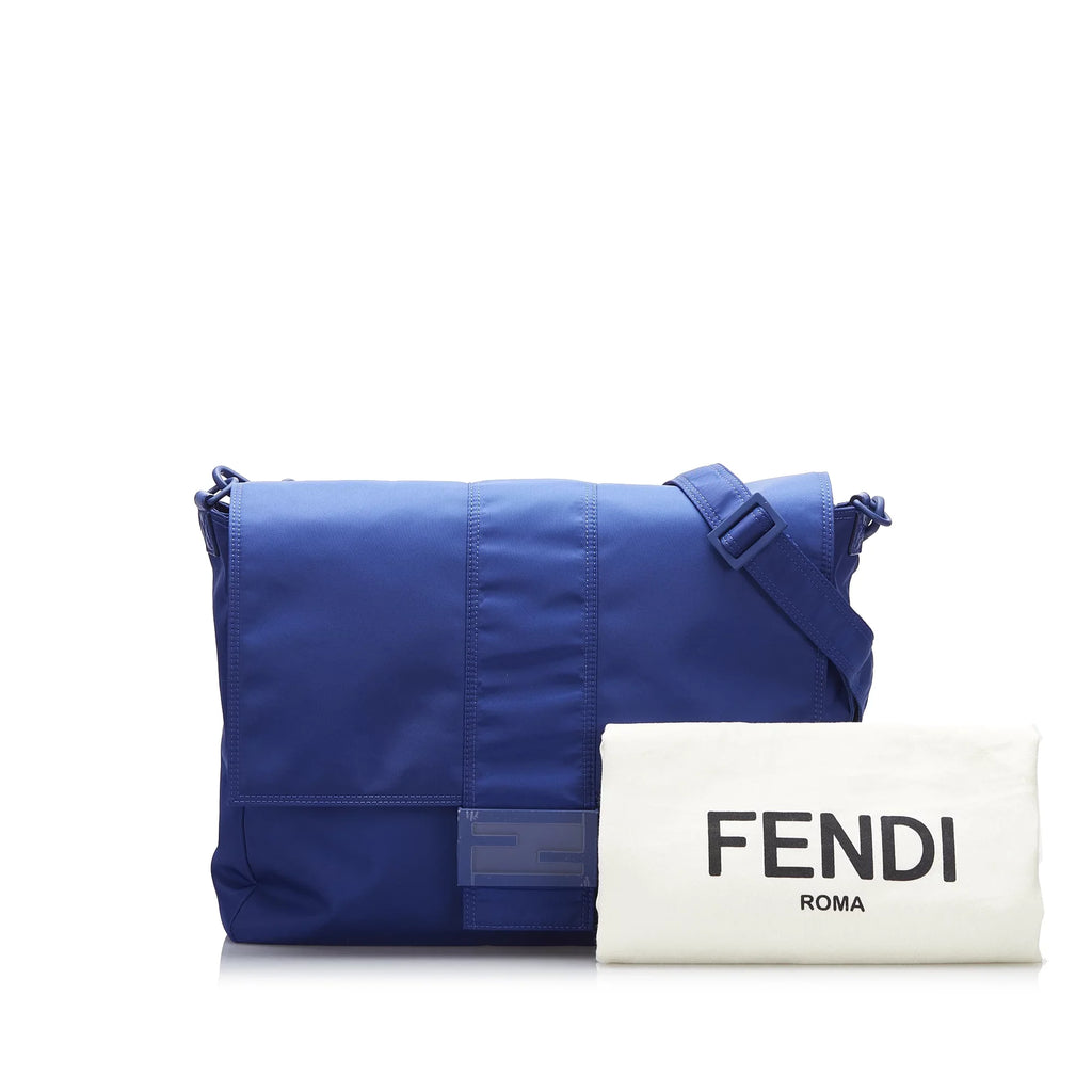Blue Fendi Crossbody Lock Unisex Fabric Pre-Owned Authenticated FF Bag Crossbody (Good) Nylon