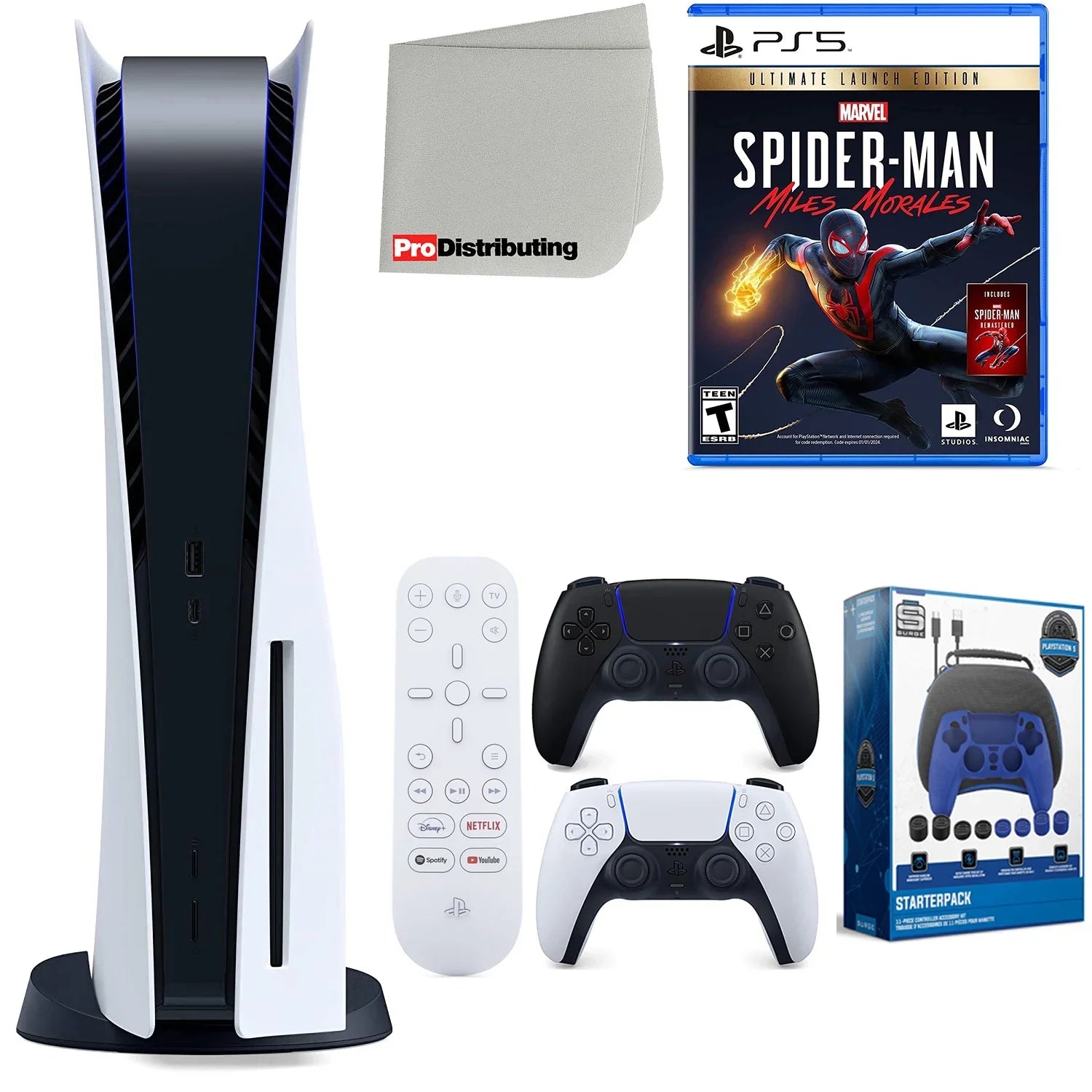 Miles Ultimate Version Media Midnight and Black Bundle Playstation Cleaning Disc PS5 Remote, Sony Starter Edition, Launch Spider-Man: 5 Morales Kit (Sony Disc) Controller, Extra Accessory with Cloth