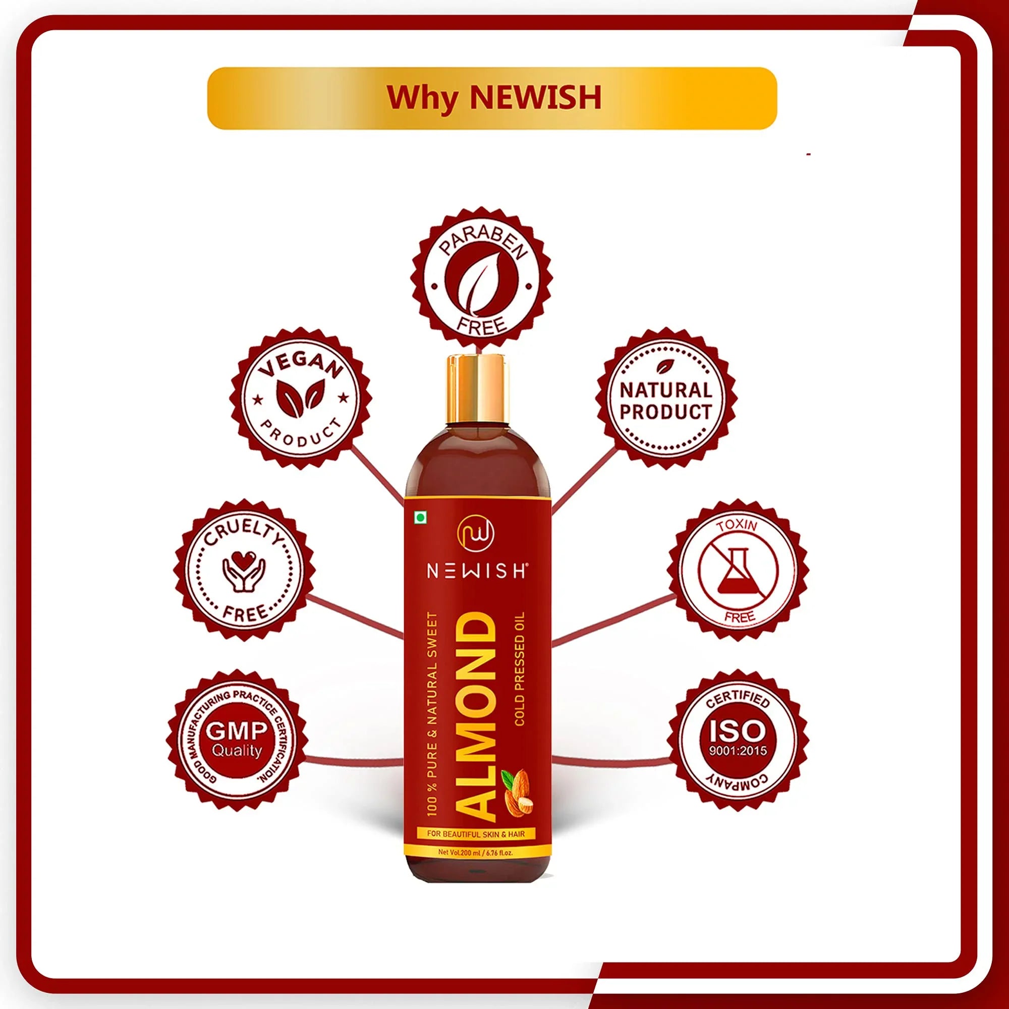 For Newish® Skin, Oil Rogan 100% Sweet Unrefined Natural Badam And (Pack Oil 200Ml Hair, Almond Pure Cold Body Of & 1) Pressed |
