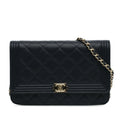 (Good) Lambskin Pre-Owned Leather Crossbody Wallet On Blue Bag Unisex Authenticated Chanel Boy Chain