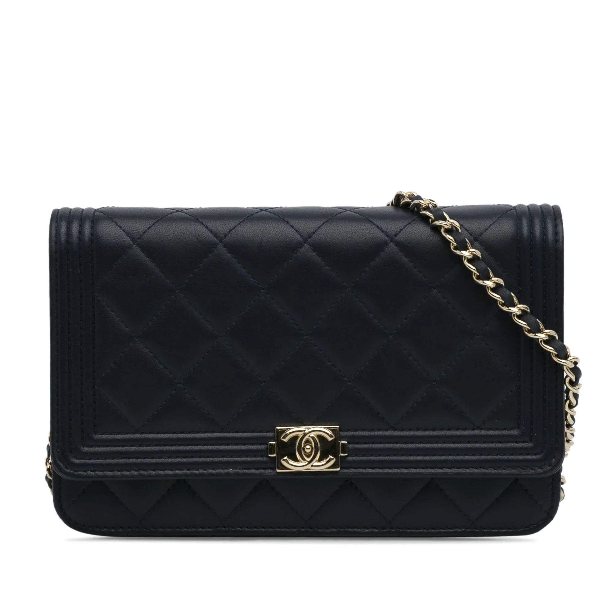 (Good) Lambskin Pre-Owned Leather Crossbody Wallet On Blue Bag Unisex Authenticated Chanel Boy Chain