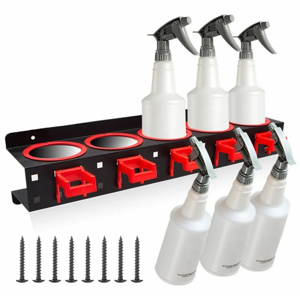 2Pcs Accessories Car Racks, Mount Shop Detailing Storage Beauty 5 Tools Cleaning Squeeze Bottle Holes & Wall Hooks, Auto Organizers with Holders, 5 Bottle Hangers, Spray