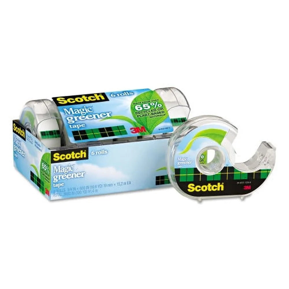 x 50 Greener Core, Tape 0.75" Clear, 6/Pack Dispenser, Scotch Magic with 1" (6123) ft,