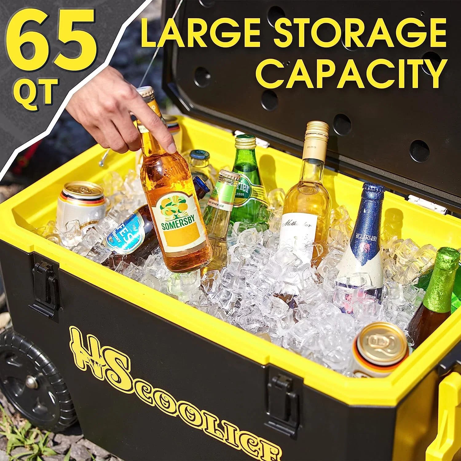 65 Outdoor Wheels, Foosball Red Chest Hard & for Family Barbecue, Portable Camping, Cooler Cooler Picnic, Gathering Table, with Ice - with Black QT Ideal