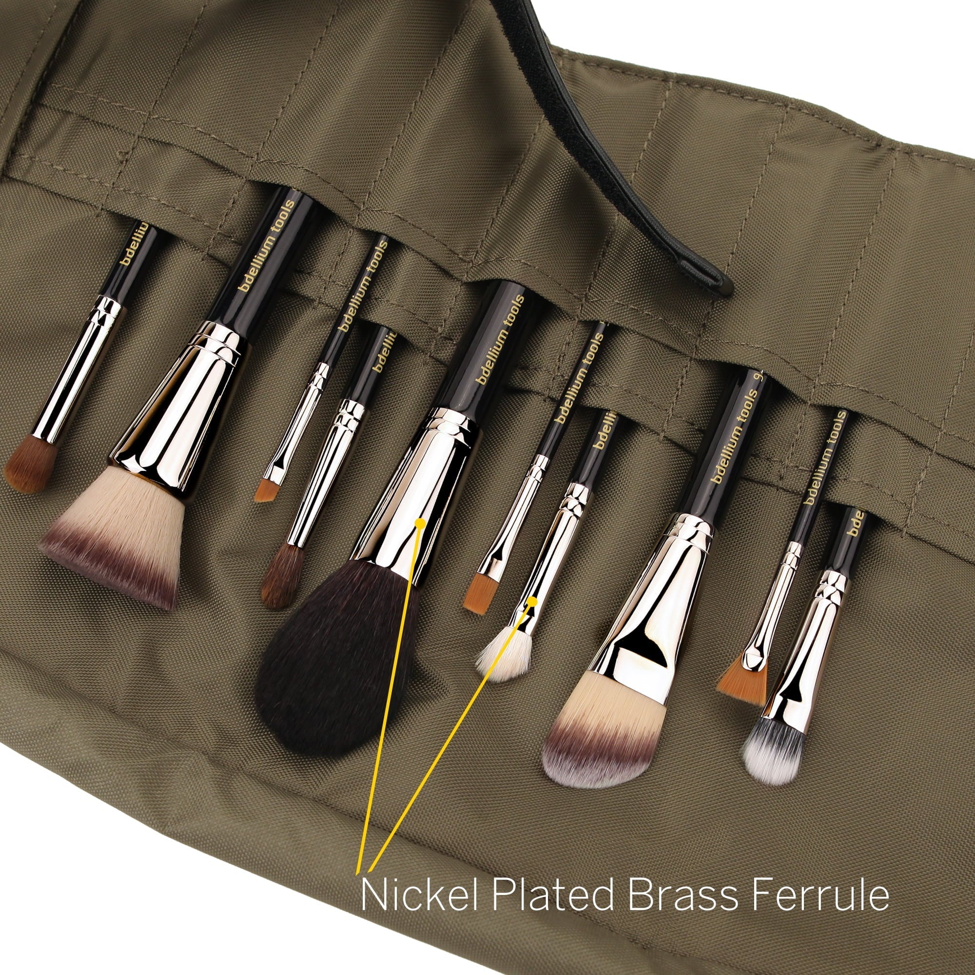 Brush Series with Makeup Roll-Up 10pc. Bdellium Essential Pouch Key Professional Maestro The Tools Set