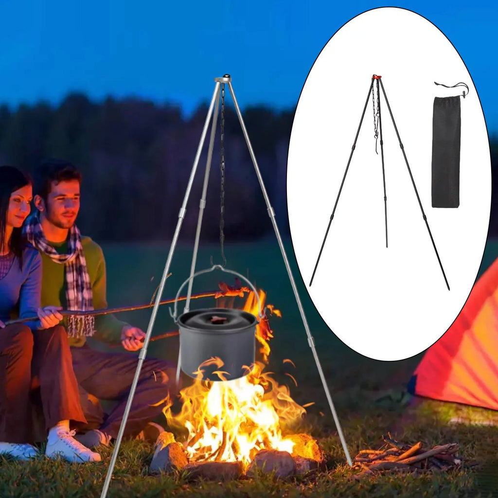 ing Cookware with Outdoor Stand Tripod , Adjustable Portable Cooking Aluminum Campfire Grill Accessory Tripod, Pot Picnic Camping Black
