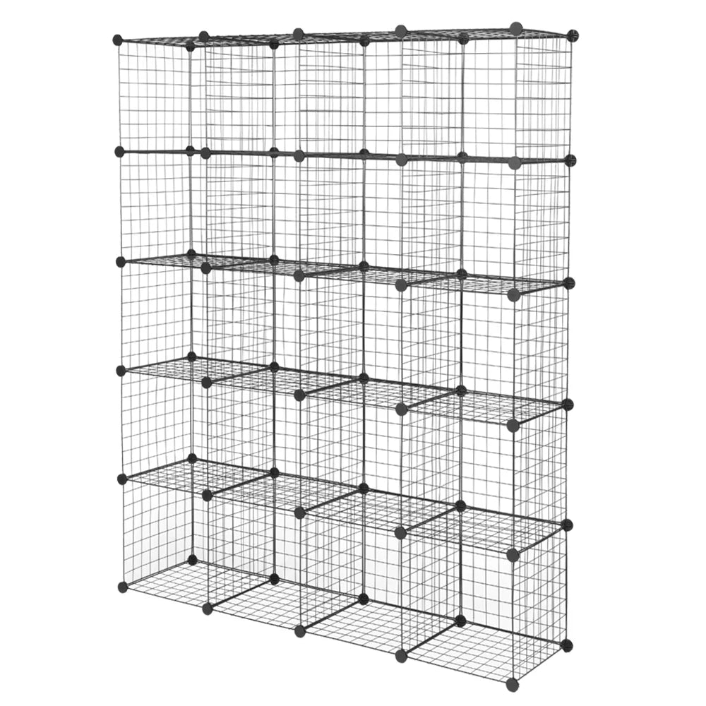 Black Storage Grid Modular 20-Cube Shelving Bookcase Organizer Cubbies Unit Metal