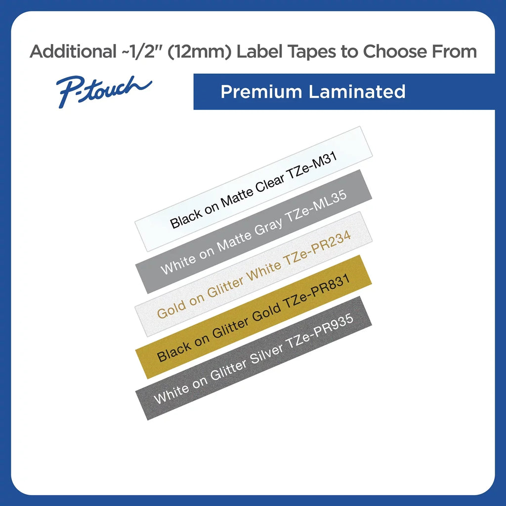 Tze on Labeling White, Standard 2/Pack 1/2"w, Tapes, Laminated Adhesive Brother Black P-touch