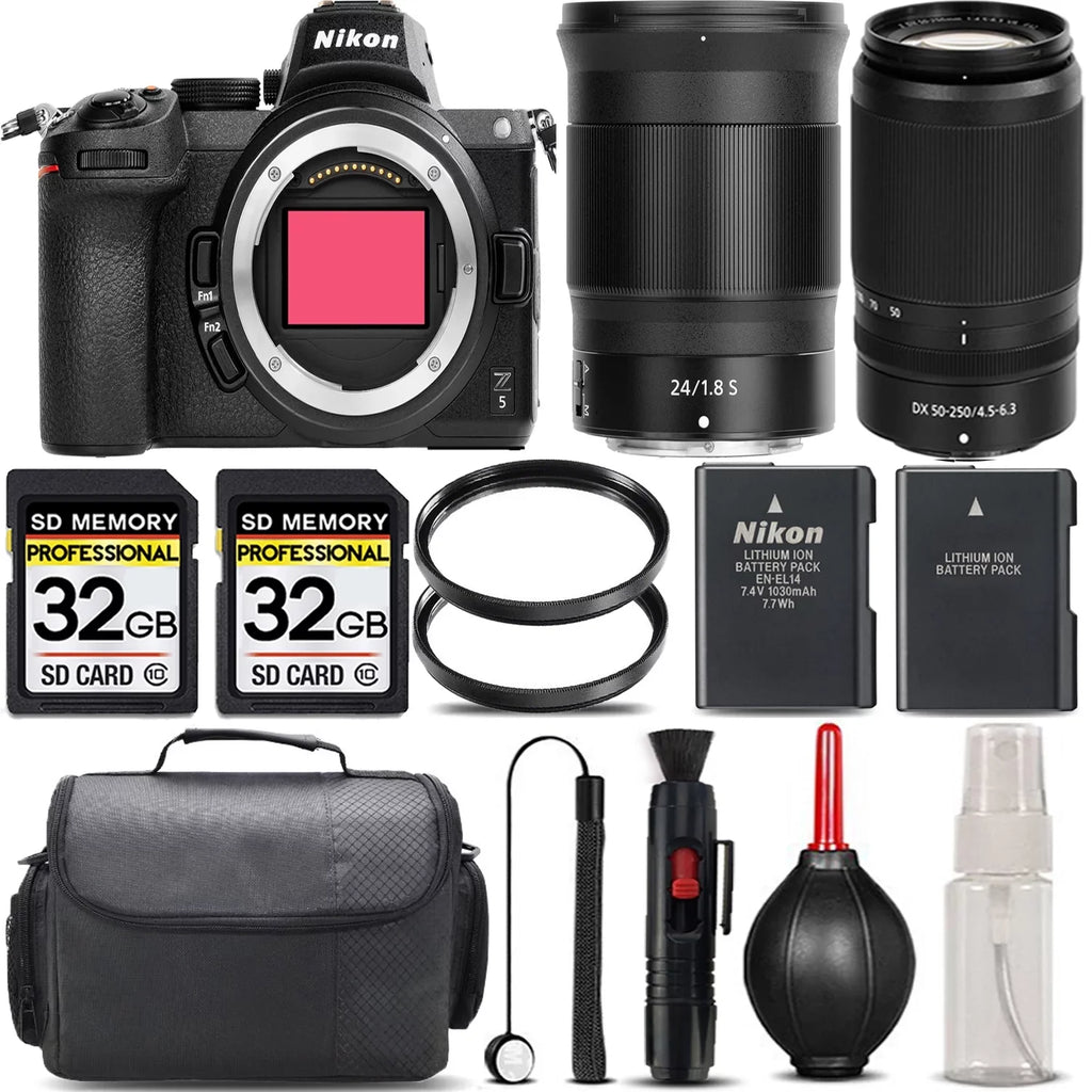 Cleaning f/1.8 Storage + + Filter - UV + Lens Backup Version Battery Nikon + Kit VR Lens 64GB + with Case S f/4.5-6.3 International 24mm + Z5 50-250mm Mirrorless