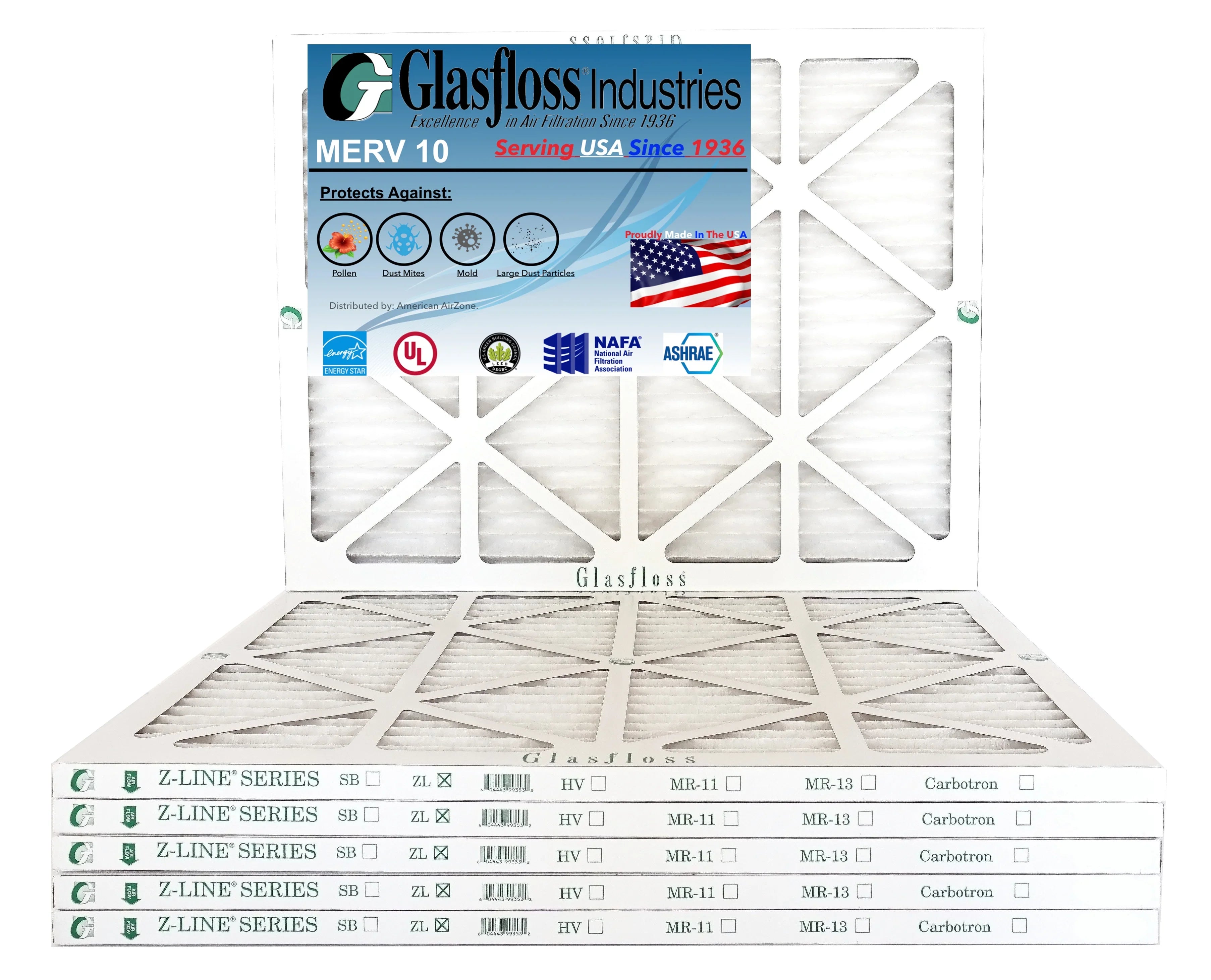 MERV USA 10 -Qty:6 Air - Filter 20x36x1 Size: inch) (Actual 36.5x7/8 in 19.5 Made Glasfloss Furnace x - -