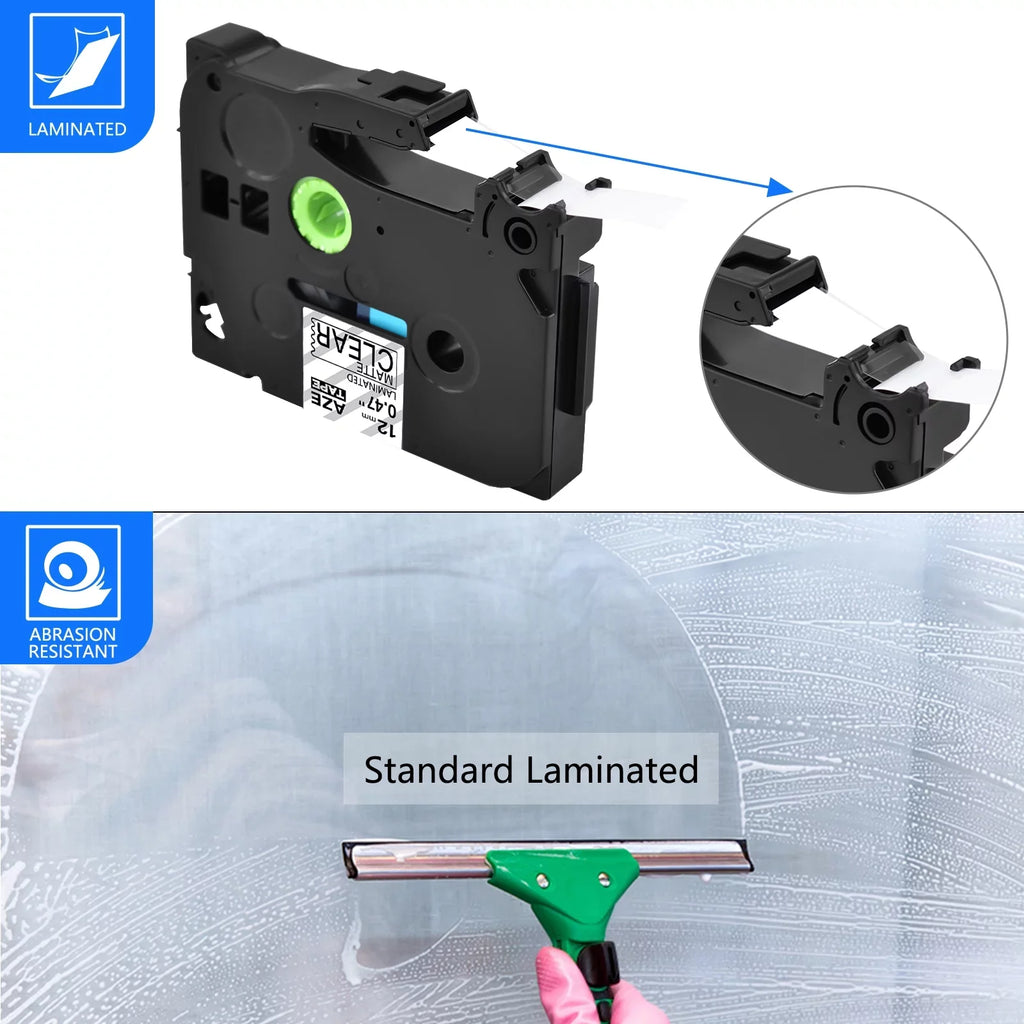 Brother TZeM31 Label Black 8PK for Tape TZ-M31 GREENCYCLE Matte 0.47" Laminated on Clear 12mm Compatible TZe-M31 P-touch TZM31