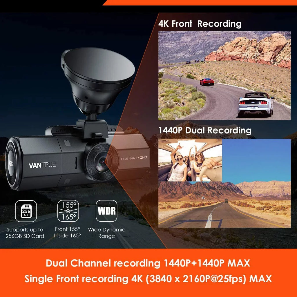 Dash w/ 4K Camera Cam Front | Vantrue Inside and N2S | GPS NV Dash Infrared