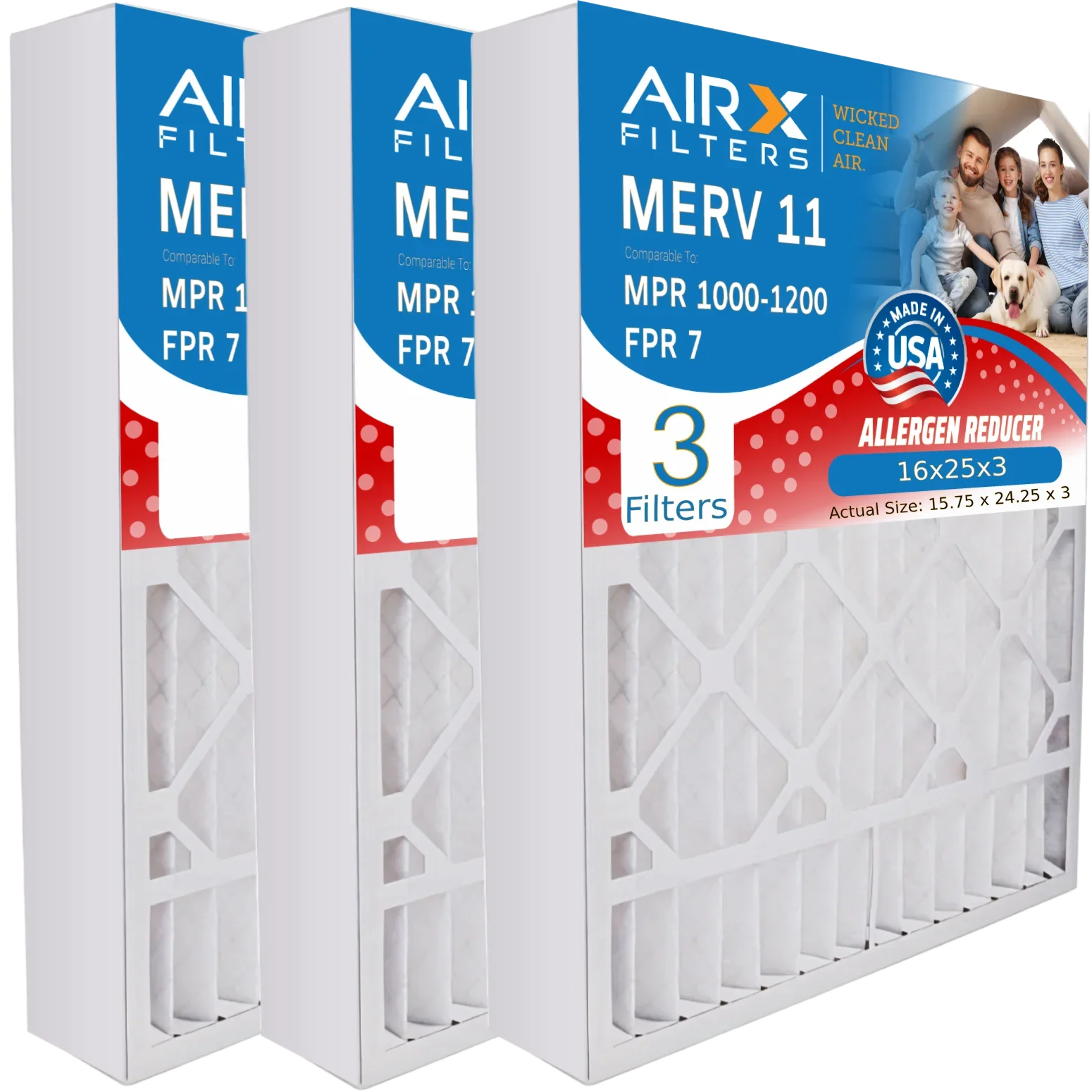 Filter WICKED MERV Air MPR CLEAN Pack16x25x3 3 Lennox 16x25x3 Comparable 1000, Filter 7 MPR 11 AIRX 1200 by FPR AIR. & Air Compatible X0581 to with FILTERS