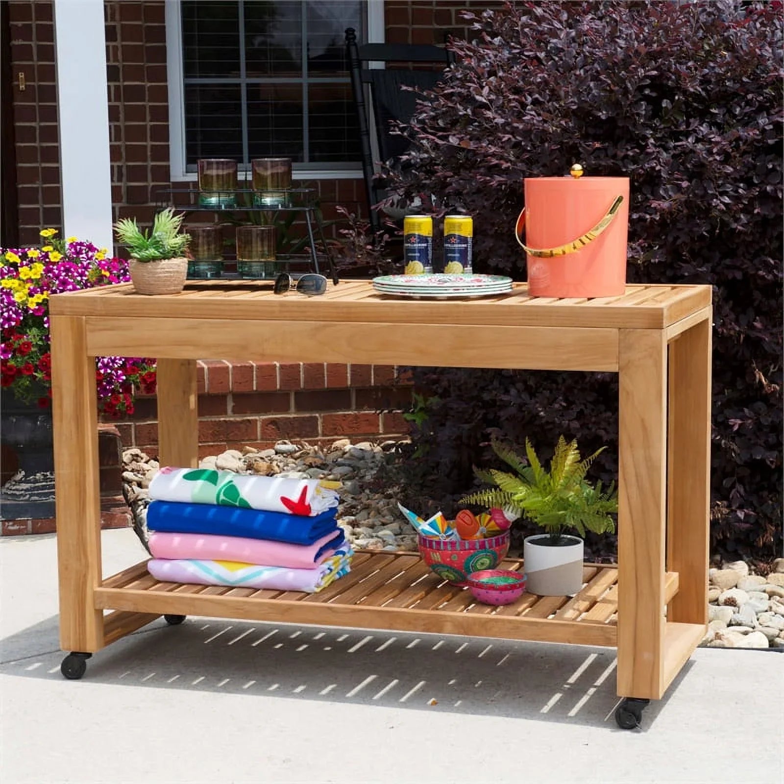 Kitchen Top Slatted Afuera Outdoor in Island Natural Living & Rolling Shelf Wood