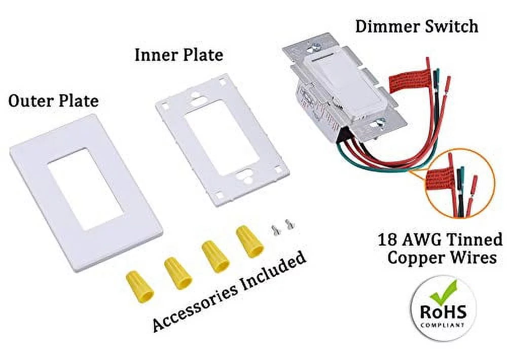 LED Watt Pole max,Cover Single for Included Switch Plate Wall Light/CFL/Incandescent,3-Way in Dimmer Slide,600 Dimmable Cloudy Bay