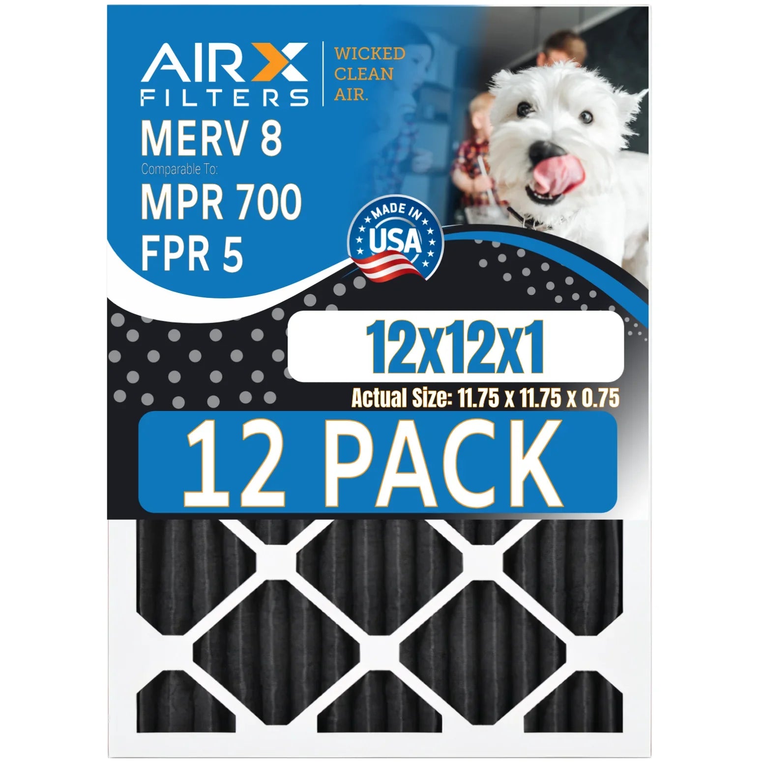 Filters Odor in Filters MERV Pack AIRX FILTERS 12x12x1 Made of CLEAN Comparable 8 Filter 12 by Furnace Retention Pet FPR Rating, WICKED 700, - to 5, AIR. Air USA MPR