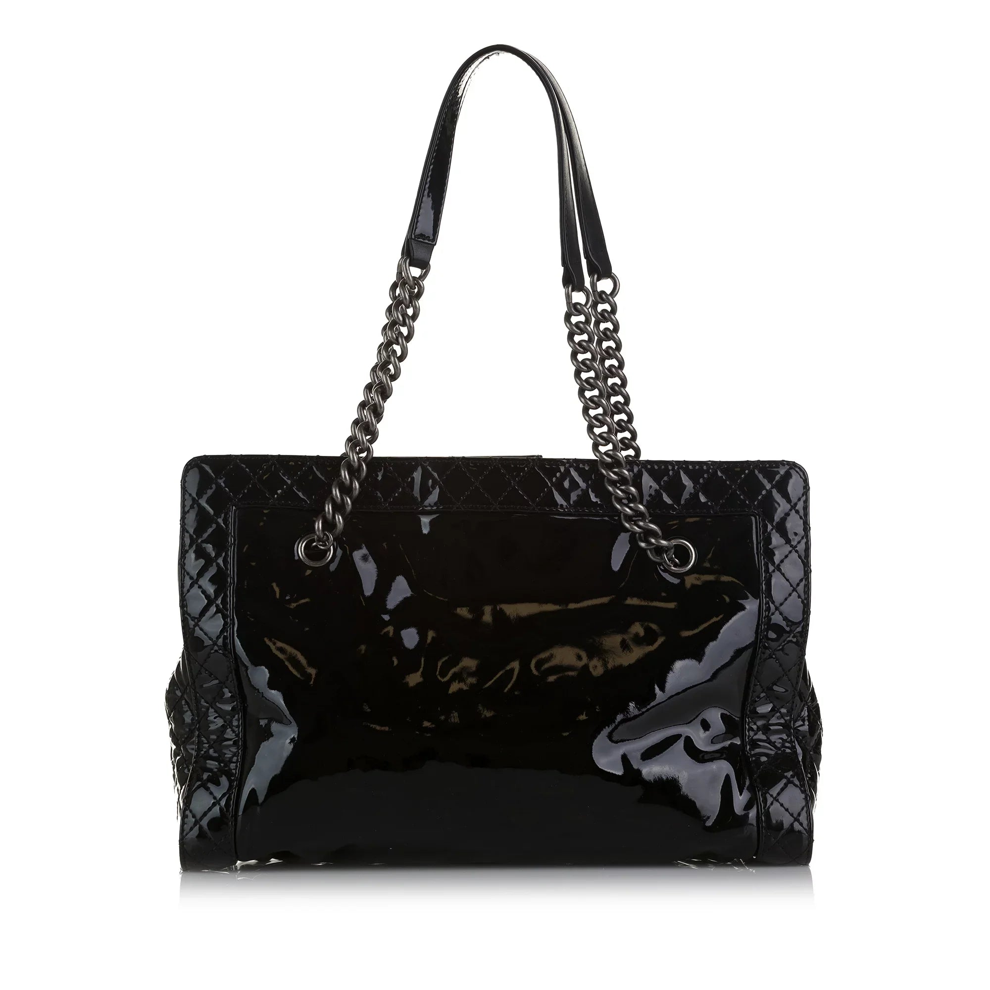 Bag Pre-Owned Black Chanel Authenticated (Good) Tote Reverso Leather Unisex Patent Tote Shopping Boy