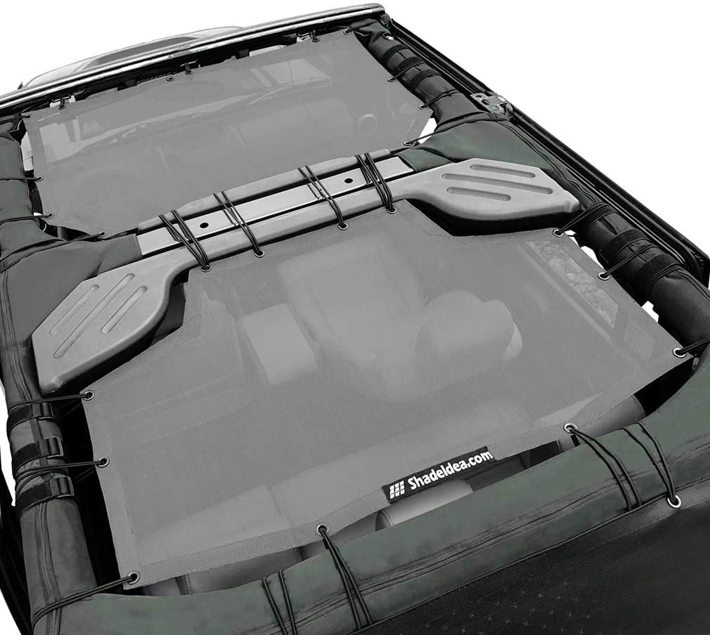 Shade Blocker (2007-2018) JK Front Sunshade Mesh Bag-10 Shadeidea Grab Screen with JKU Jeep Wrangler Unlimited 4-Door Sun Cover Warranty Top UV & Years Rear-Gray