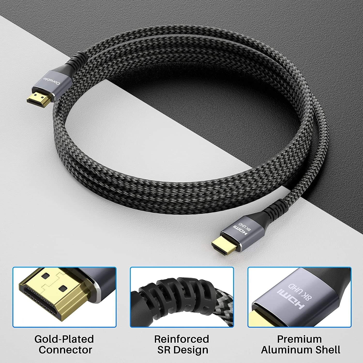 Cord, Short HD High 8K@60Hz 8K Certified 48Gbps 2.1 Braided Cable eARC 4K@120Hz Pack) 2 Speed (2 Feet Ultra HDMI HDR