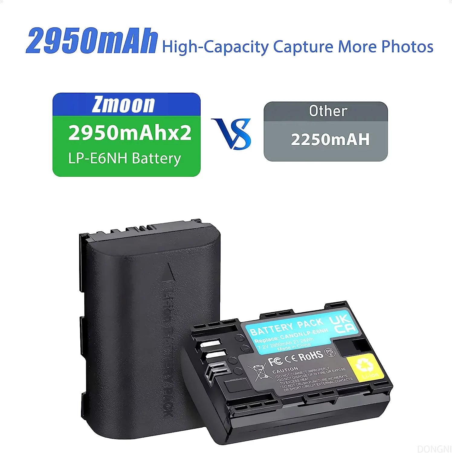 5DS 90D Mark Canon R6 R5 Charger Batteries 60D and 2-Pack EOS 70D 5D Dual 6D 7D 2950mAh LP-E6NH R for II/III/IV 80D Camera