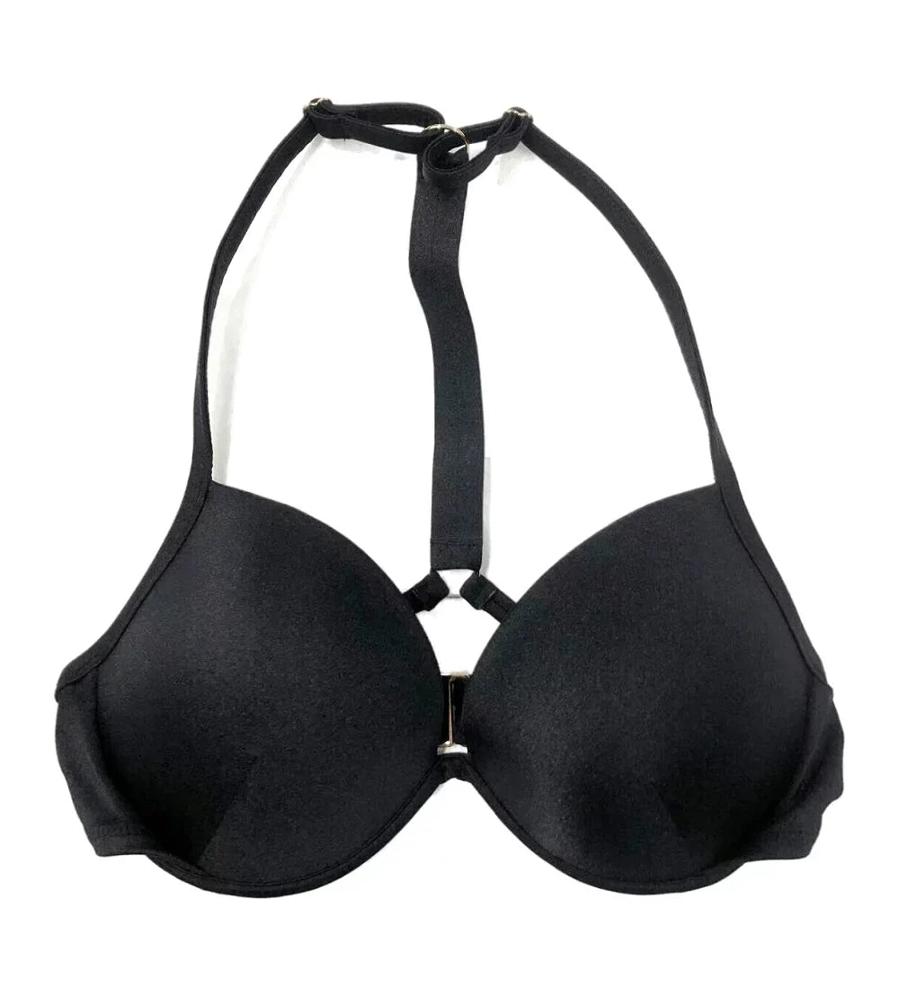 Shine NWT Victoria's 34DDD Fabulous Secret Swim Bikini Black Push Size Top Strap Up