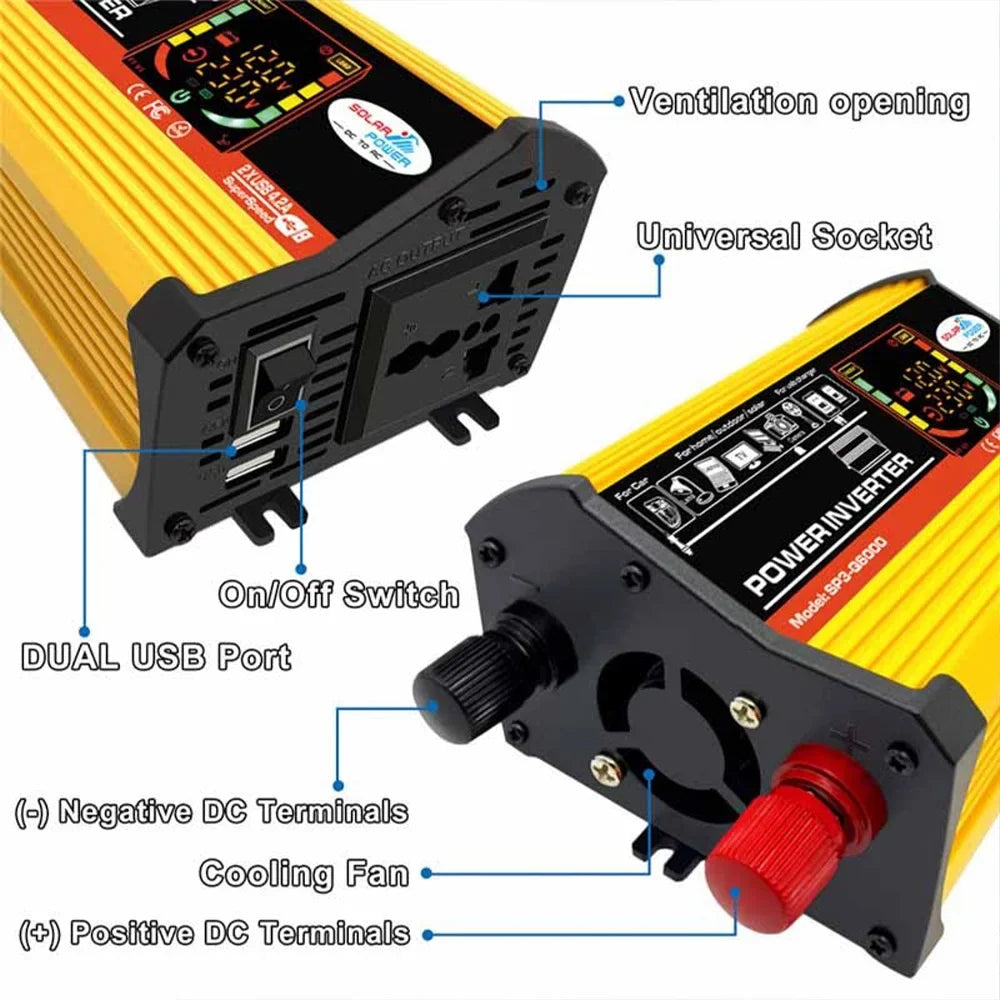 Converter Intelligent Sine Display Car Power USB 6000W Fast 500W Wave Adapter Auto Ports Charger ALLTIMES DC12V-AC220V Inverter Charging Digital Modified 2 Reted