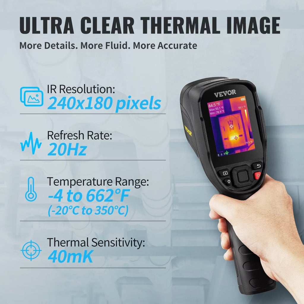 Infrared and Built-in Battery SD 20Hz 240x180 IR Camera, -4℉~662℉ Imaging Li-ion VEVOR Thermal Card, with Rechargeable Rate (43200 16G Temperature Refresh Range, Pixels), Camera Resolution