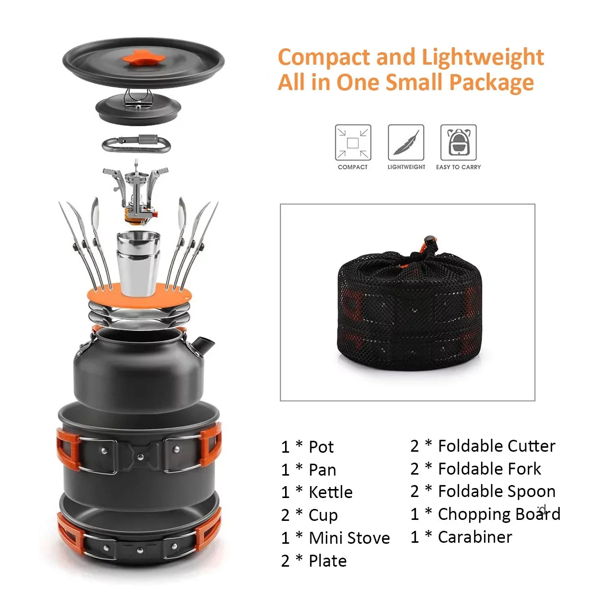 Hiking Mess Pan Kettle Set Stove Pot Camping Lixada Spoon Fork Kit Picnic Backpacking Cutter Cookware with for Tableware
