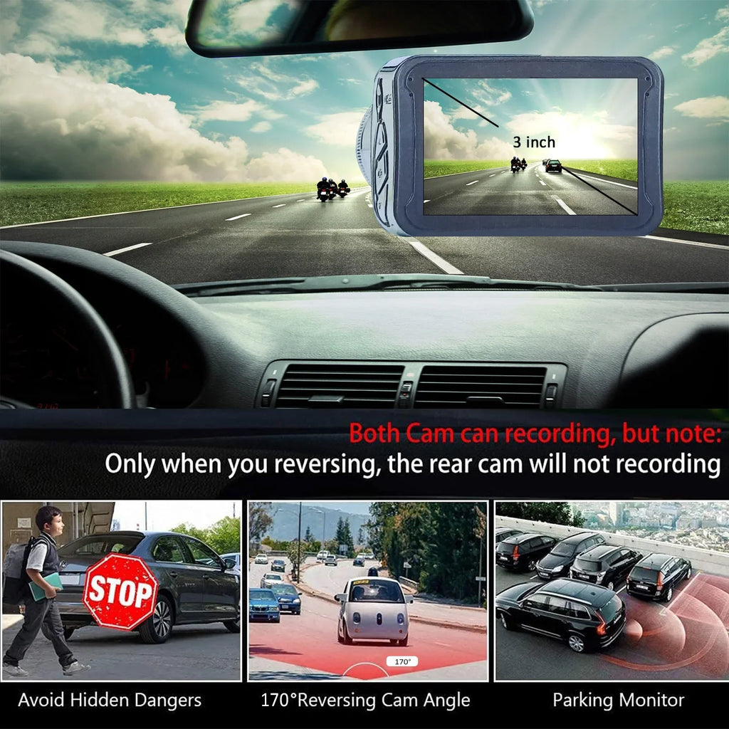 Car Dashcam G-sensor Car Rear Front Car 170° Mini Perfect Drivers Tachograph 1080P - HD Driver's with Cameras birvsw and License Full Band Wide Angle - Loop Monitor Recording for Reliable for Car and