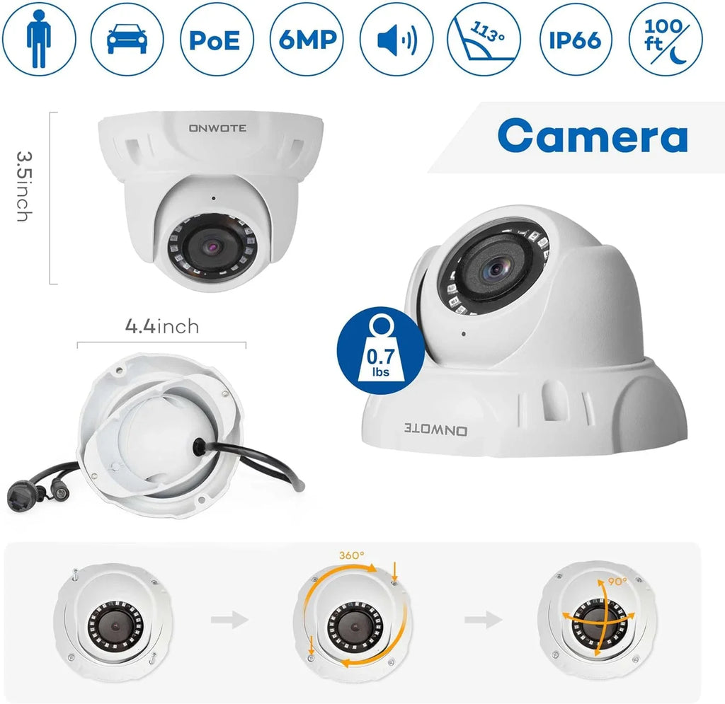 Camera Human AI ONWOTE Outdoor pre-installed Vehicle 8MP 16pcs Security with 6MP System, 16 Channel Recording, HDD 4K PoE NVR Surveillance Detection, PoE Business for Cameras, 16CH & 24-7 4TB IP 4K