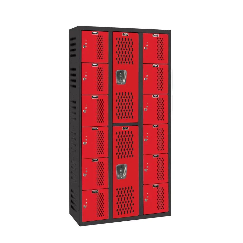 Gym 708 Body / Red Midnight Hallowell Double All-Welded Tier Six Relay x PE Doors, Tier 721 3-Wide, 36"W Ebony 18"D / / and 72"H, Six x Locker, Tier,