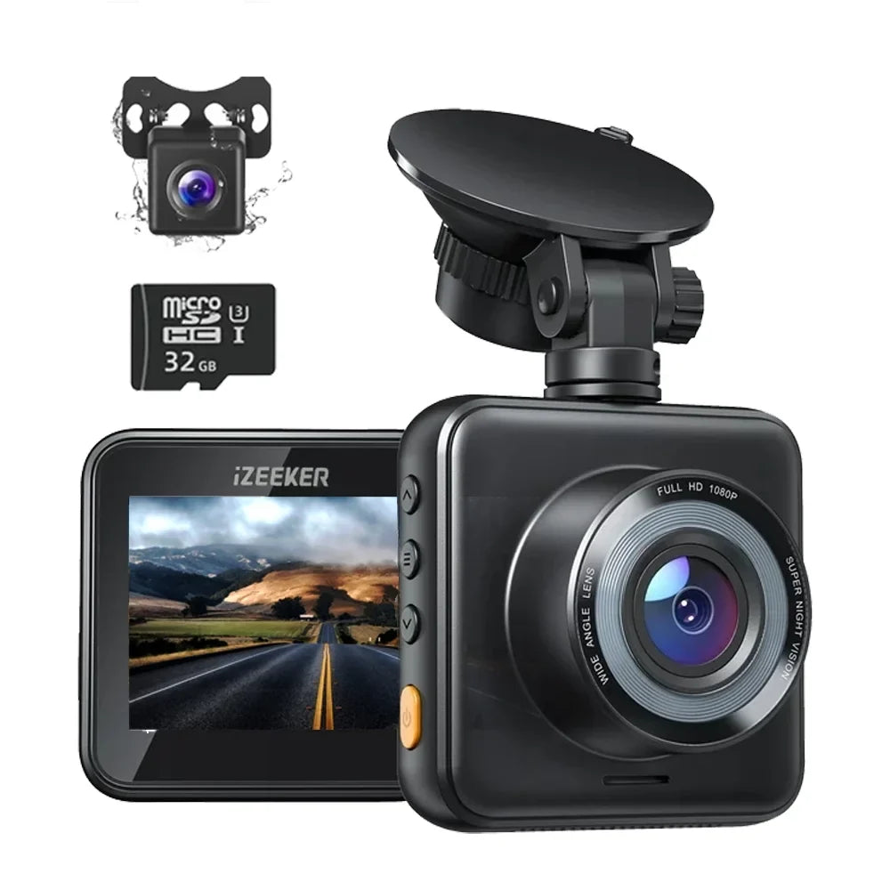 Camera 1080P WDR with Cars Camera Vision, Car Recording, iZEEKER FHD Dash SD with Rear, Dash Night and Card, Monitor, Front Cam Parking Accident for Dual