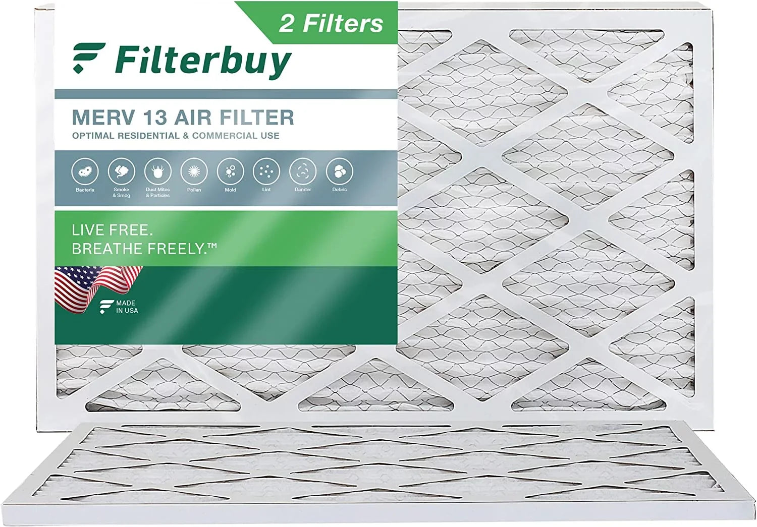 (2-Pack) 12x25x1 Filterbuy Air HVAC Furnace 13 Filters MERV AC Pleated