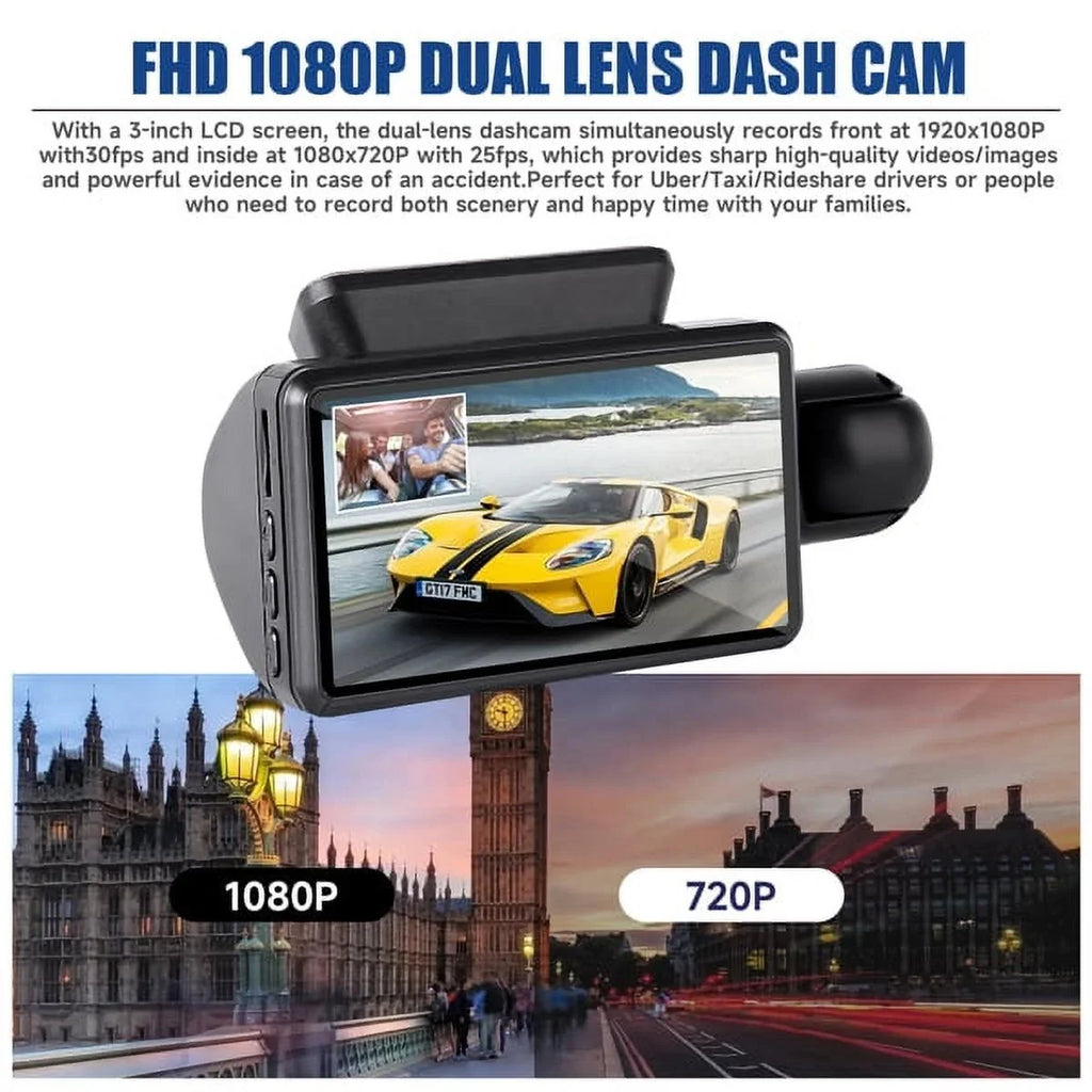 Wide & Night Front 170° Dash Camera Cam Rear, Vision G-Sensor SYTHERS 1080P Dash with and Angle