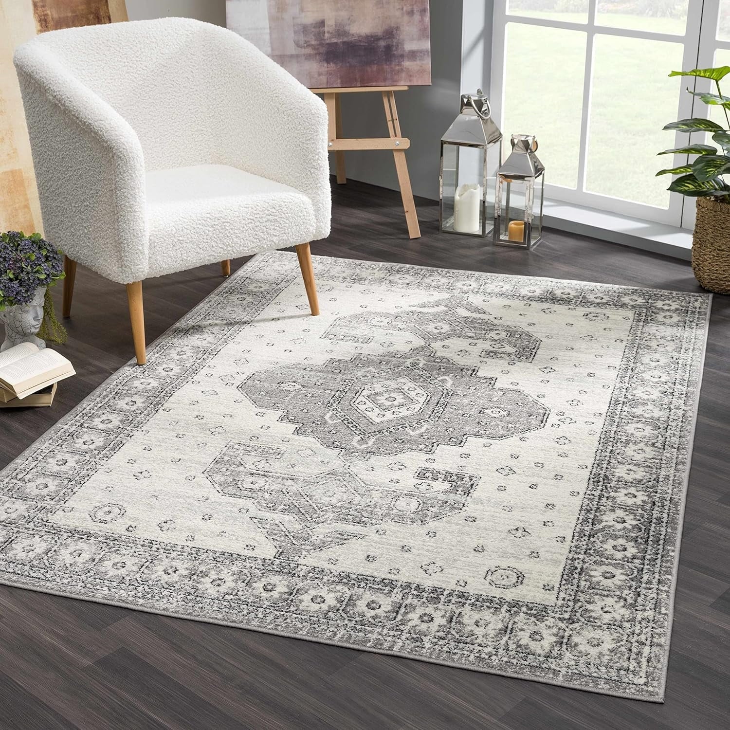 Persian Boho Collection Distressed 7'10" Grey, Traditional - Living Medallion Goksun - Beige - Pattern Vintage X Marash Bedroom, Indoor Rug - Room, Area 10' Oriental