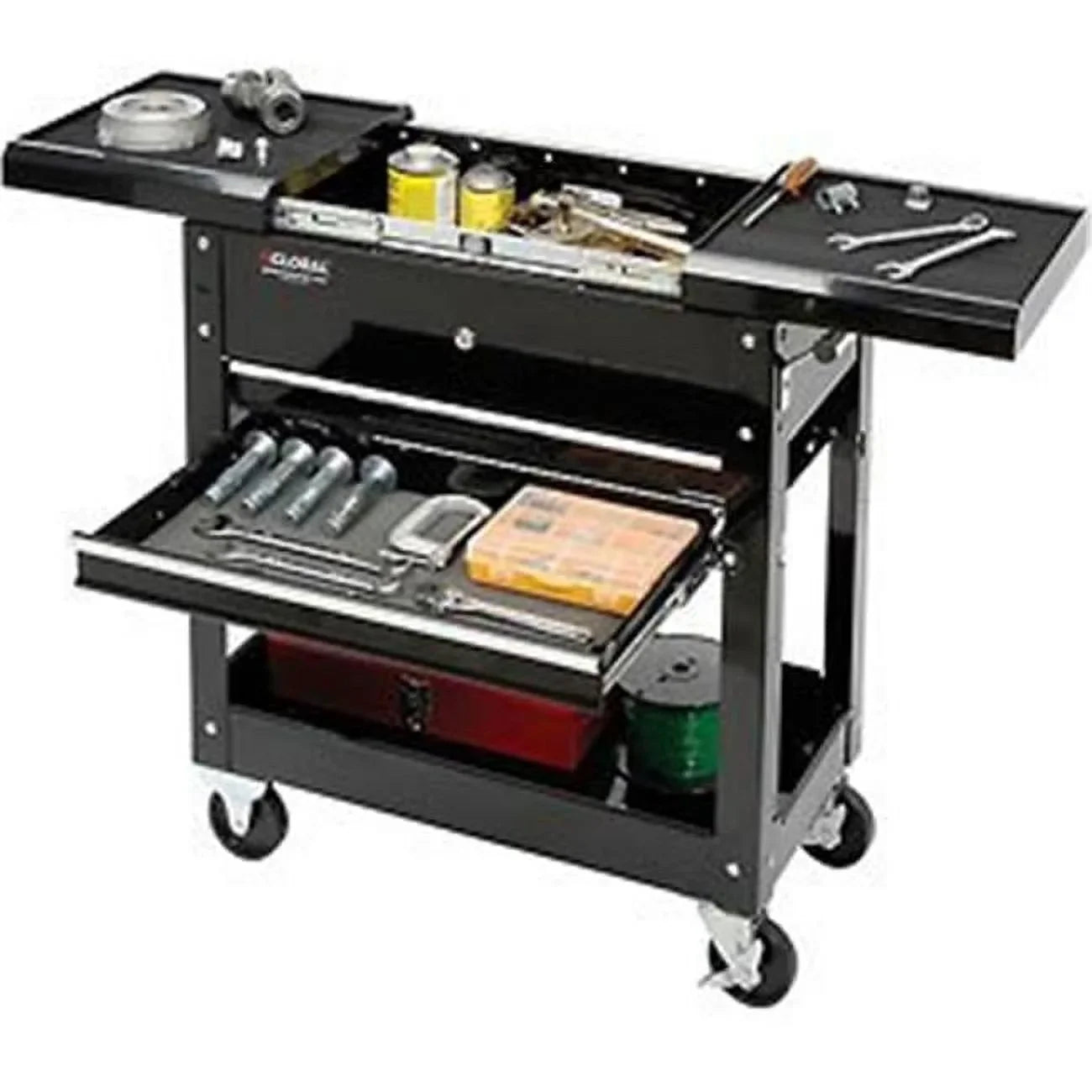 2-Drawer Cart Global Tool W/ Top, Black Sliding 27" Industrial