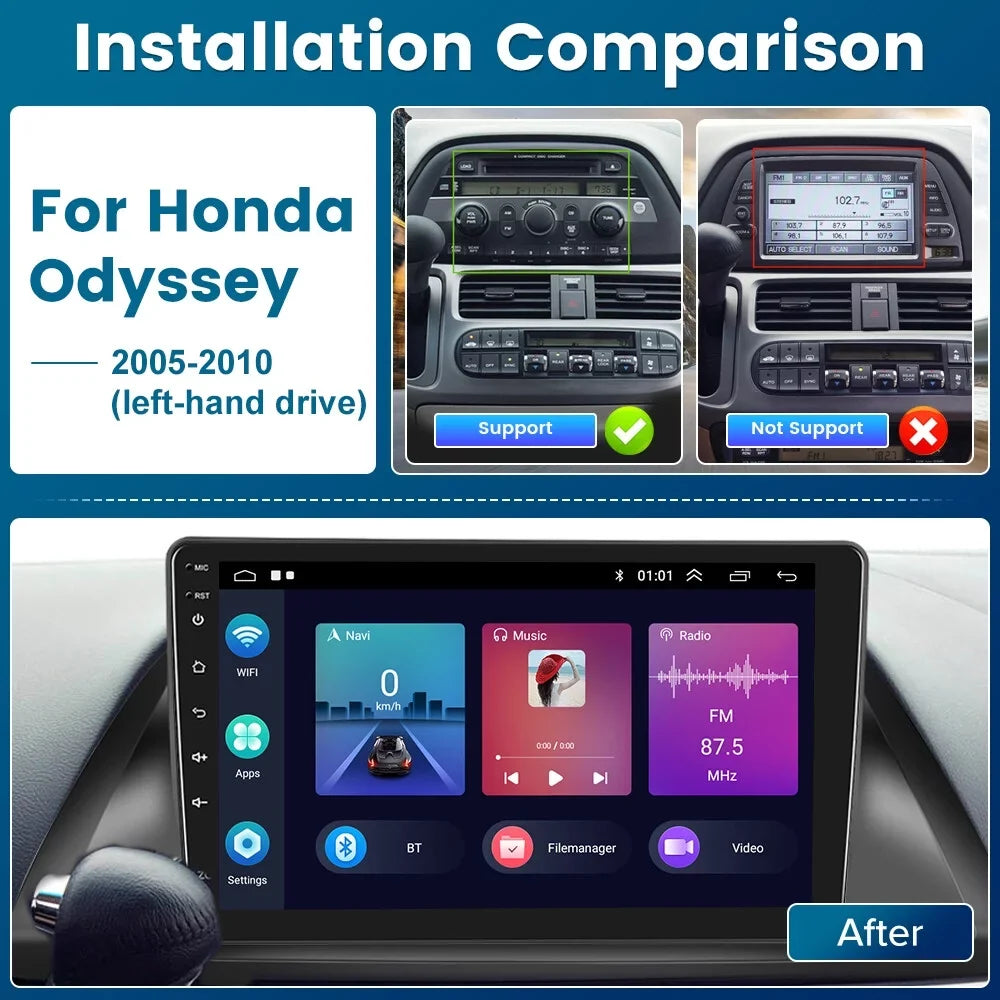 for 10'' Hifi 2+32G FM Android 2005-2010 USB Backup Android Screen Odyssey Link Touch Car Stereo WIFI Honda 12 Podofo Radio Mirror Camera Cable,AHD Bluetooth Wireless Carplay Auto GPS