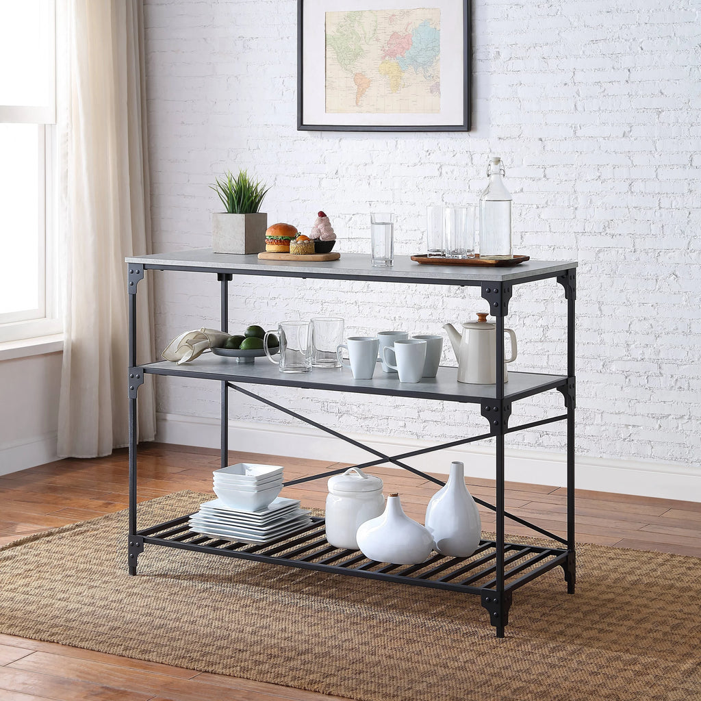 and Kitchen Black Concrete 2-shelf Island Faulkner
