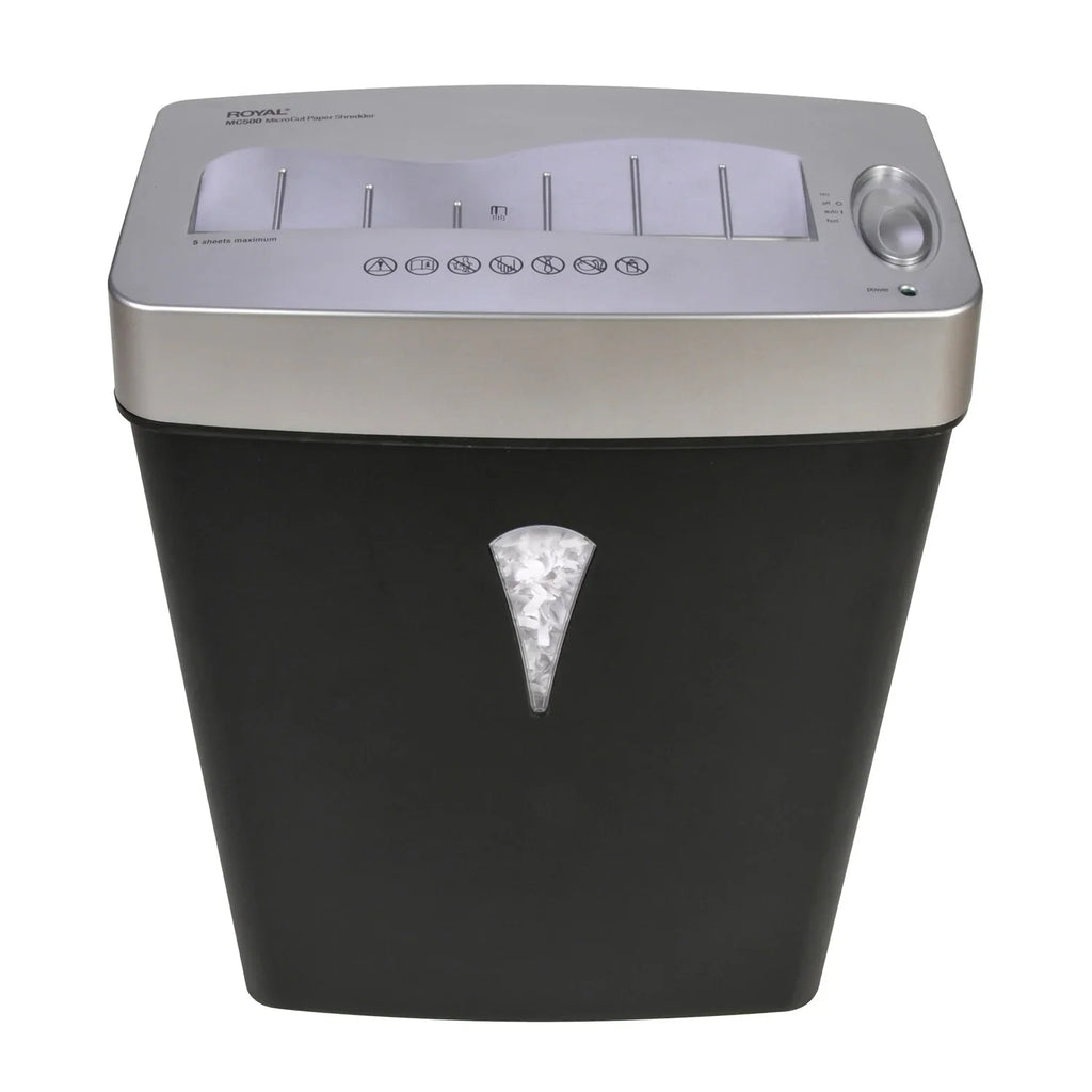 for Pass - Black, - gal 5 Shred Silver Capacity Credit - - Per 4 MC500 x shredding - Card Size - Royal Paper Wastebin Paper, Cut 0.394" 0.157" Micro Shredder