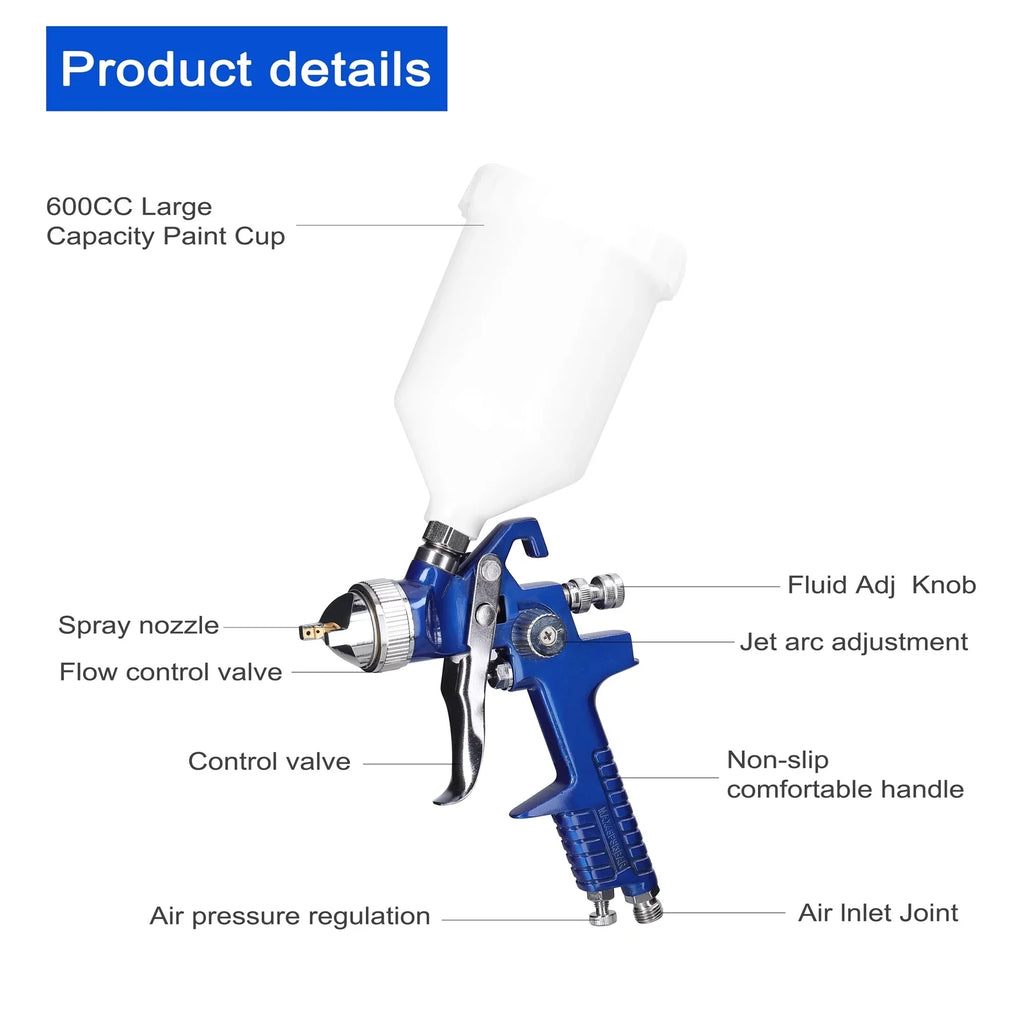 Paint Kit Stainless Capacity Yabuy Repairing Tool Large Sprayer Steel Airbrush HVLP Paint Set 600CC Spraying Car Air Device Auto
