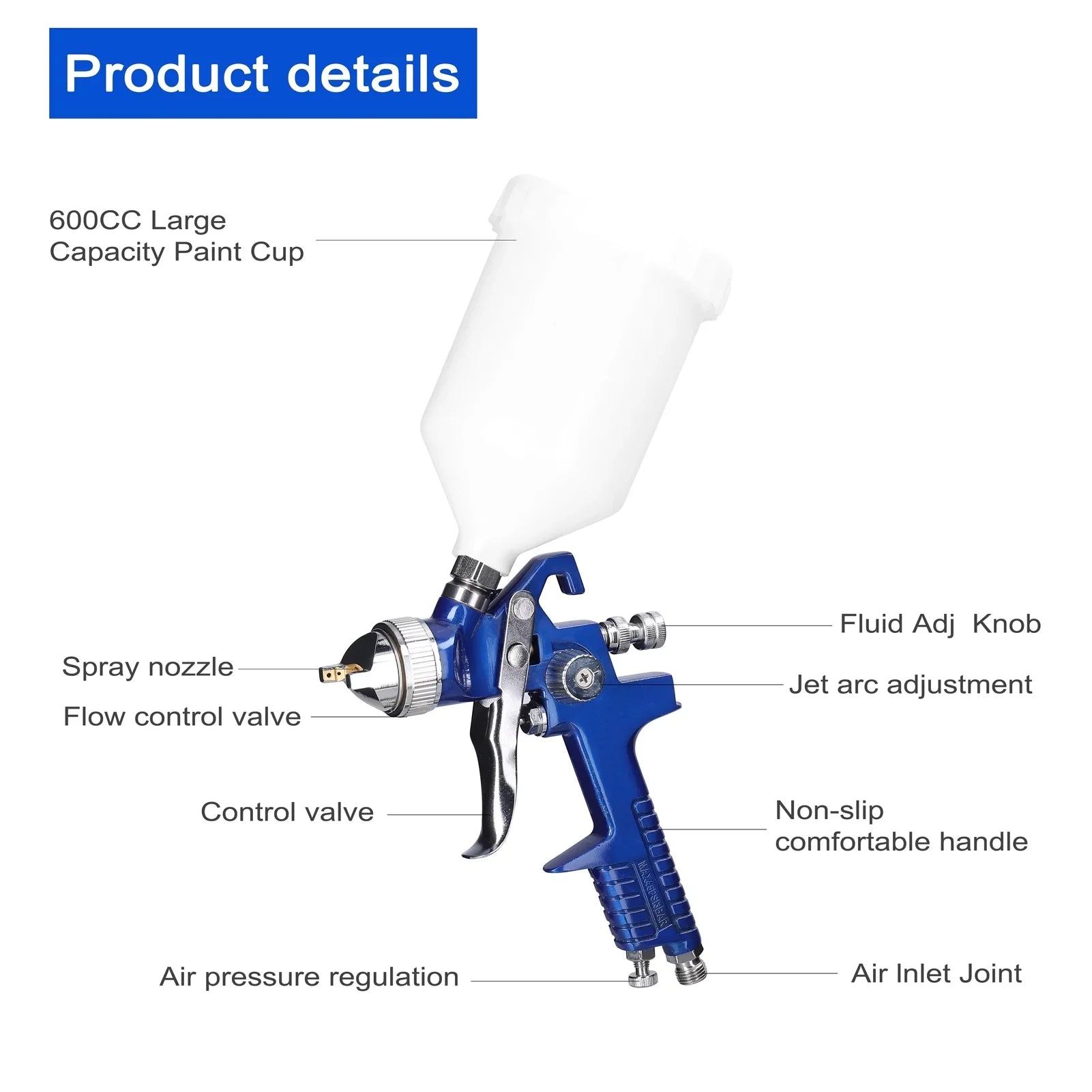 Paint Kit Stainless Capacity Yabuy Repairing Tool Large Sprayer Steel Airbrush HVLP Paint Set 600CC Spraying Car Air Device Auto